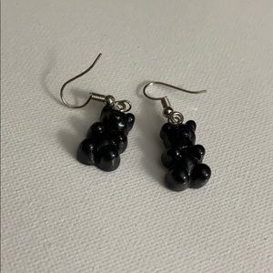 Black handmade dangle gummy bear earrings